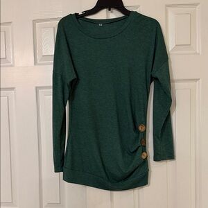 Women’s Emerald Green Long Sleeve Button Accent Top